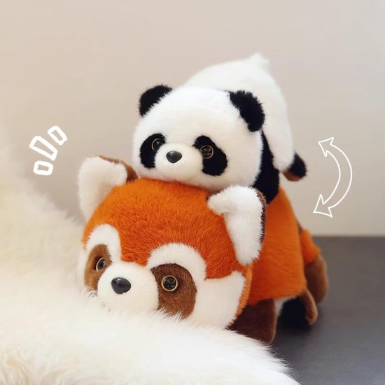 Omkeerbaar Pluche Dier - Dubbelzijdig Panda - Decoratie Kamer - Zachte Vulling - 35 cm - Rood — afbeelding 5