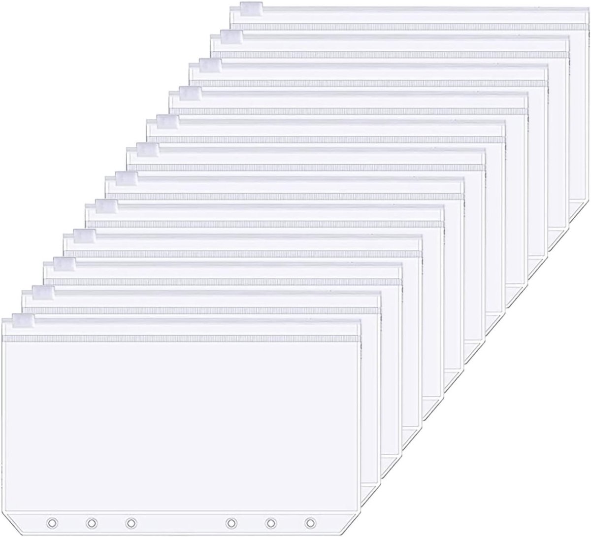 Set van 12 Budget Binder Cases in A6 Formaat met 6 Gaten, Duidelijke Zip Tassen en Losse Blad Compartimenten voor 6-Ring Mappen en Documenten Organisatie