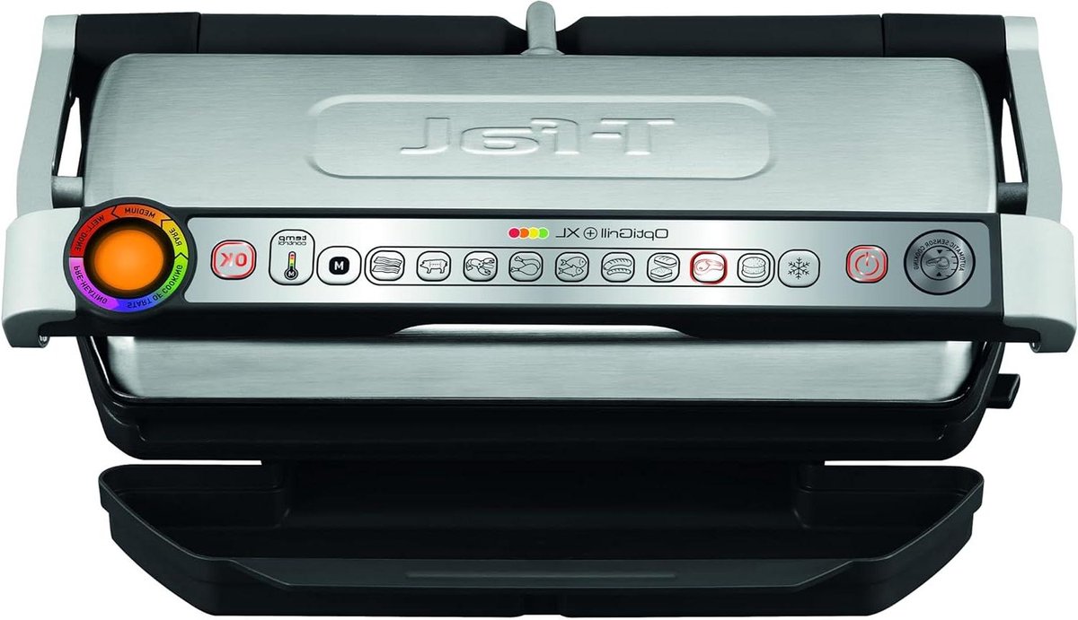 Elektrische Grill - Contactgrill Binnen - Gegrild Eten Maken - Automatische Grillprogramma's - XL Formaat - Zilver