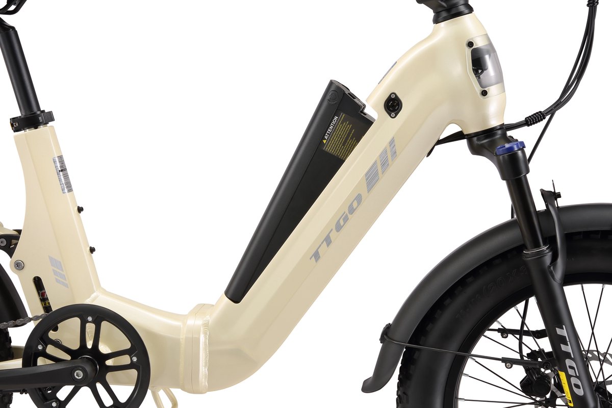 TTGO F7 Elektrische Fiets - 250W Motor - 48V15Ah Accu - 20 Inch Banden Vouwfiets - Max Snelheid 25km/u - Max Bereik 100-120 km - Shimano 7 Versnellingen - Beige thumbnail 3