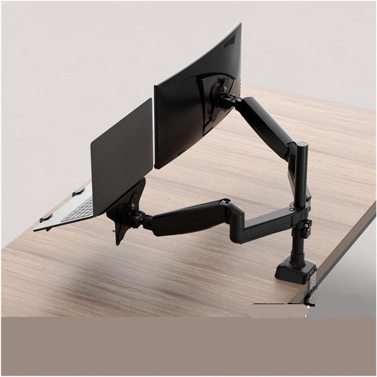 Monitorstandaard Dubbel - Bureau Arm - Ergonomisch Werken - Dubbele Gasveer - 173 Inch - Obsidiaan Zwart