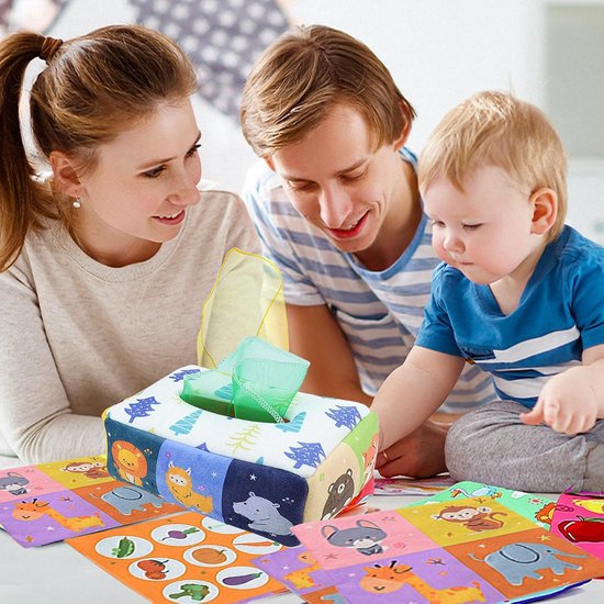 Babytjes Tissuespeelgoed - Sensorische Doos - Vroeg Leren - Zachte Materialen - 24 cm Breed - Meerkleurig — afbeelding 5