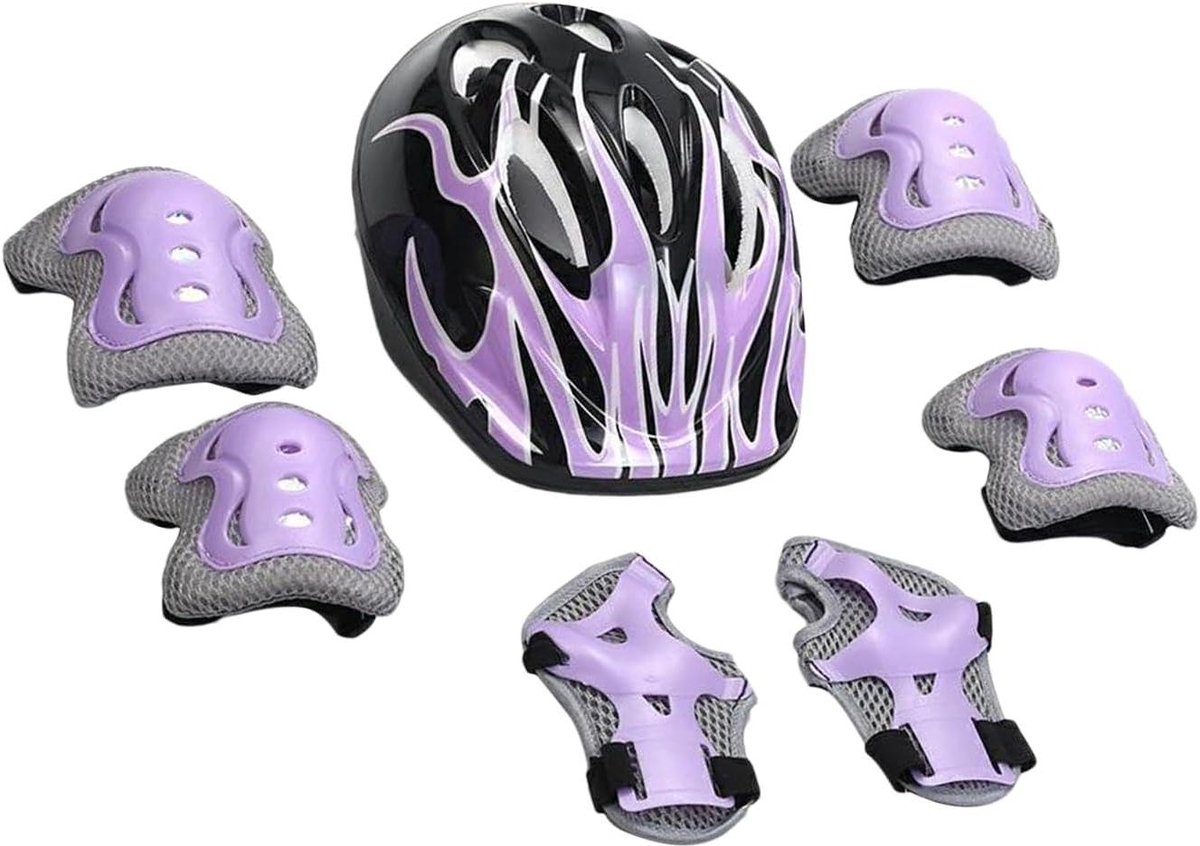 Beschermingsset Kinderen - Helm en Beschermers - Sportieve Activiteiten - Schaalbare Bescherming - 5-10 Jaar - Paars