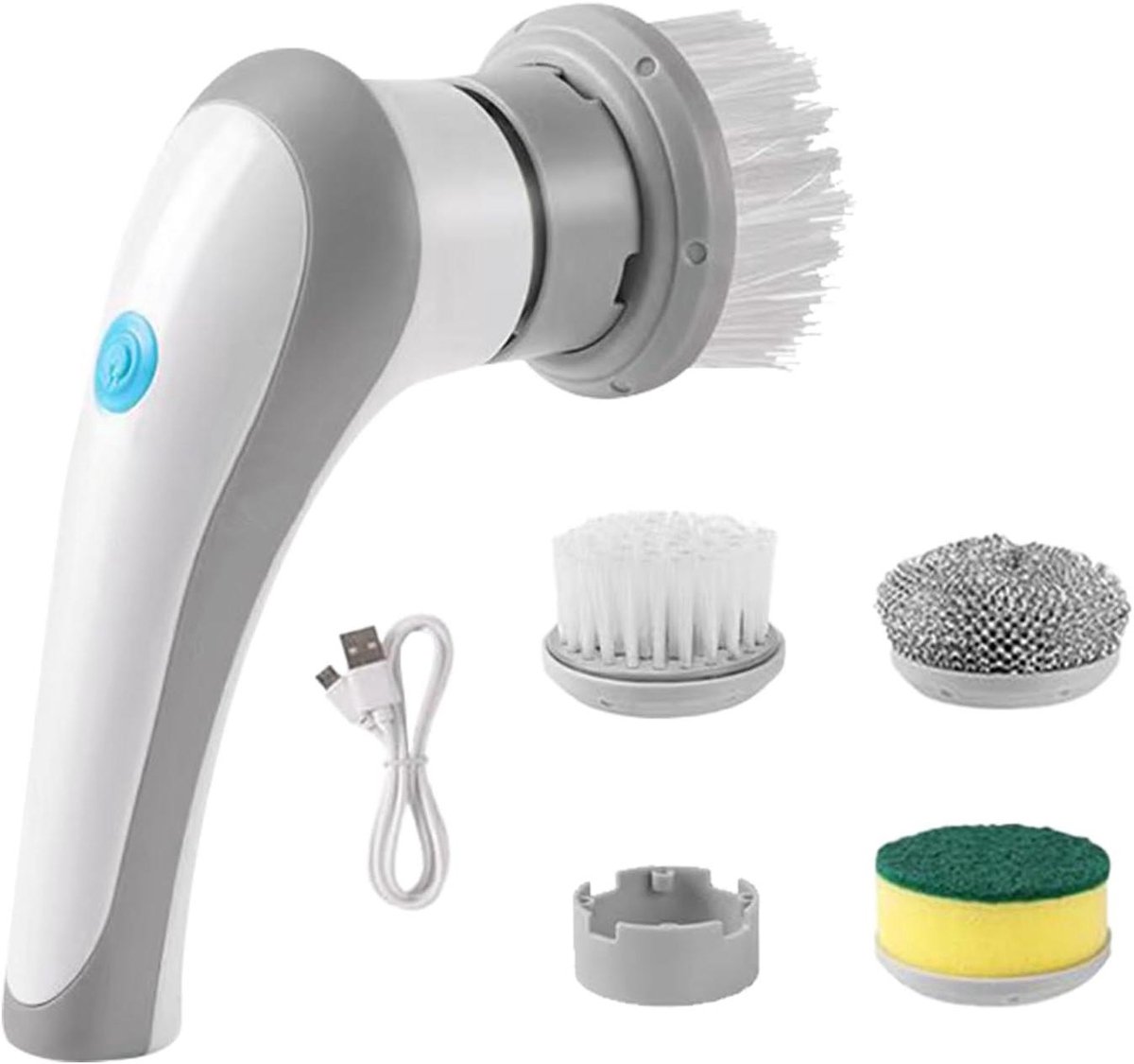 Elektrische Schrobber - Reinigingsborstel Set - Badkamer Schoonmaken - 3 Vervangbare Kopper - IPX7 Waterdicht - Wit