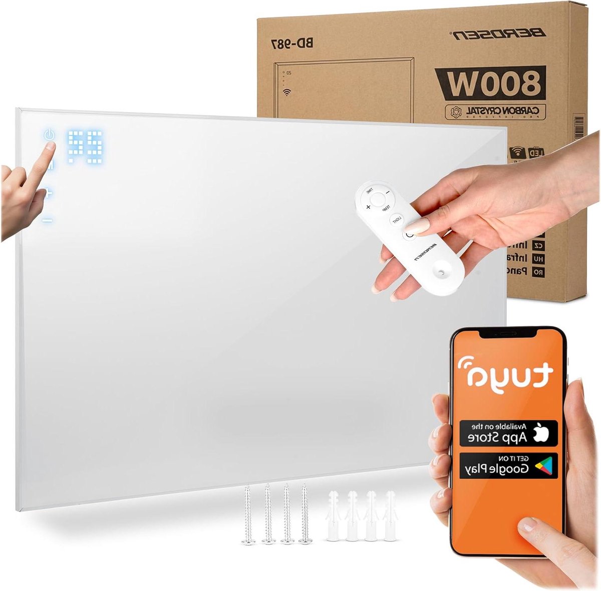 Infraroodverwarming - Verwarmingspaneel Elektrische kachel - Woonruimte Verwarmen - Directe Warmte - 100x80x1.2 cm - Wit