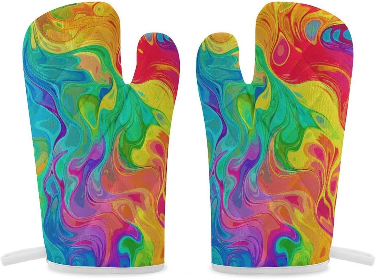 Ovenwanten Keuken - Bakhandschoenen Hittebestendig - Koken en Bakken - Antislip Grip - 118 x 55 inch - Regenboog Abstract
