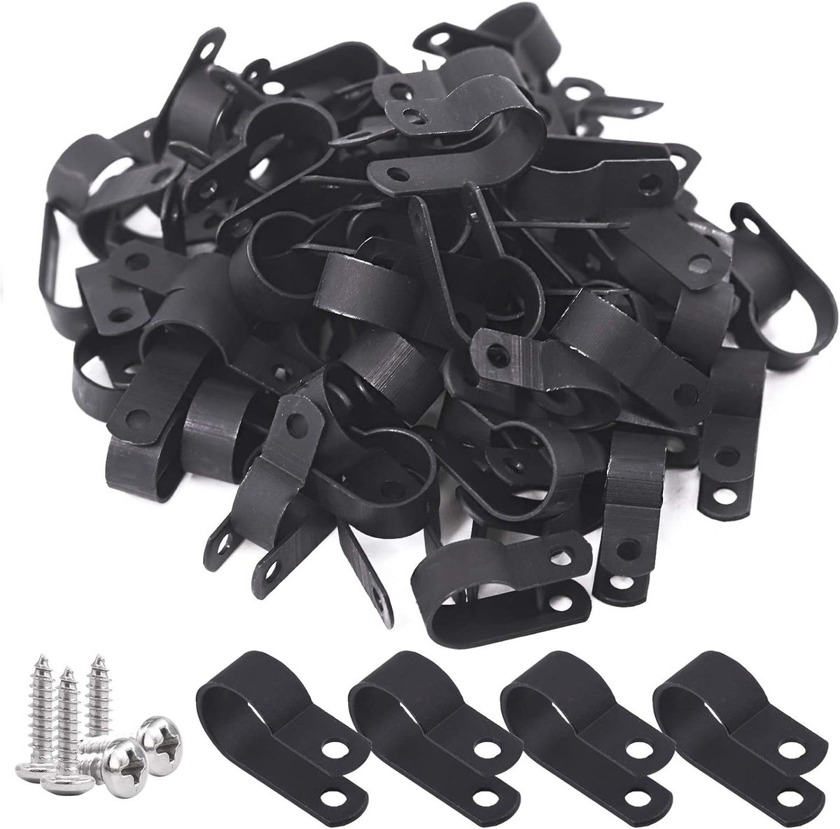 120 Stuks 5/8 Inch Zwarte Nylon Schroef Montage R-Type Kabel Clips met Schroeven - Ideaal voor Draad, Kabel en Leiding Bevestiging