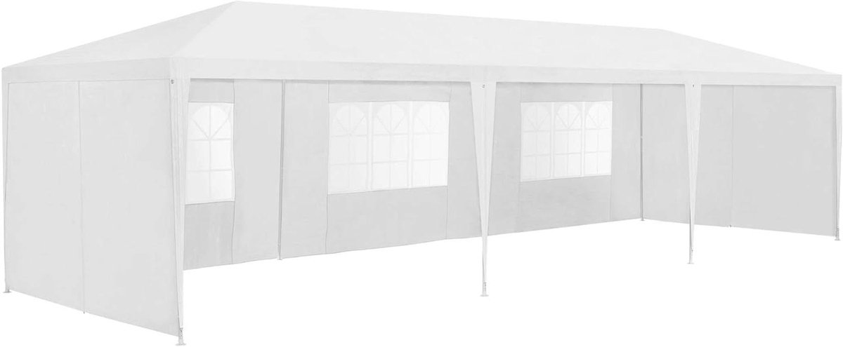 Partytent met zijwanden - Tuinpaviljoen Overkapping - Feestjes Organiseren - Waterbestendig UV-bescherming - 9x3m - Wit
