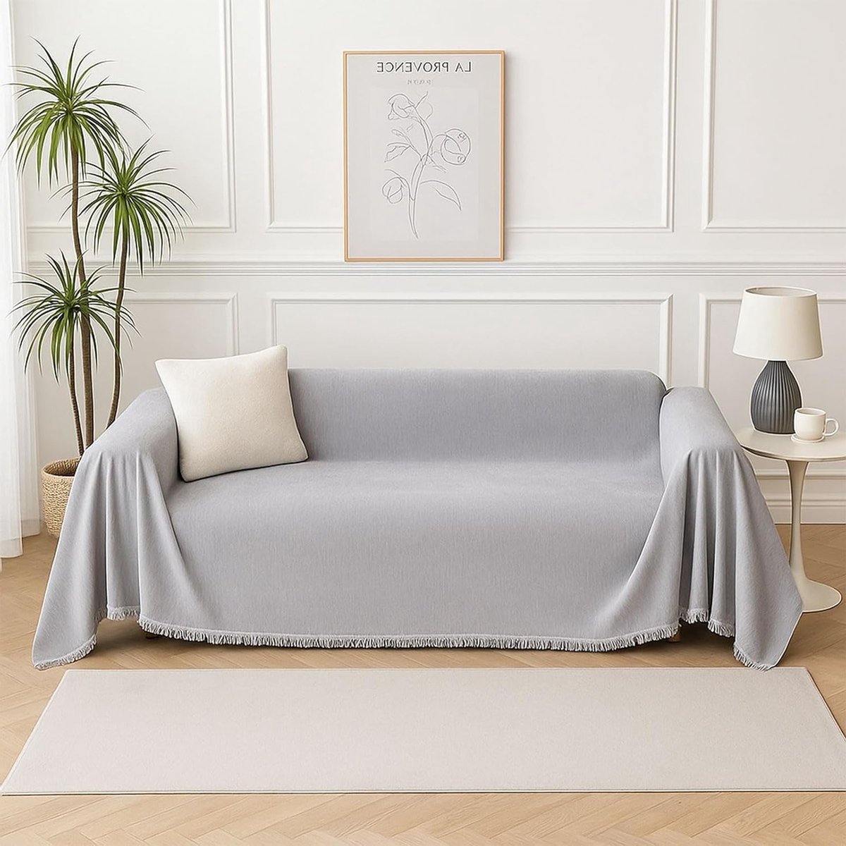 Chenille Sofa Cover 180-300 cm, Zachte en Ademende Hoes voor Bank, Multifunctionele Dekking voor Sofa, Bed of Decoratie, Lichtgrijs, 180 x 300 cm