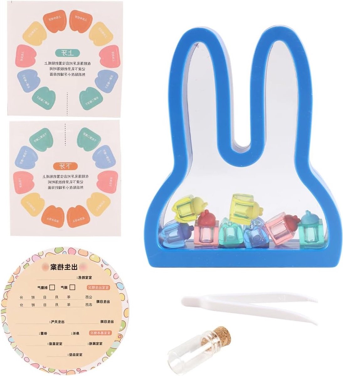 Verlies je tanden niet! Schattige konijnvormige tandenopslagdoos met labels en groeirecord voor kinderen en familie