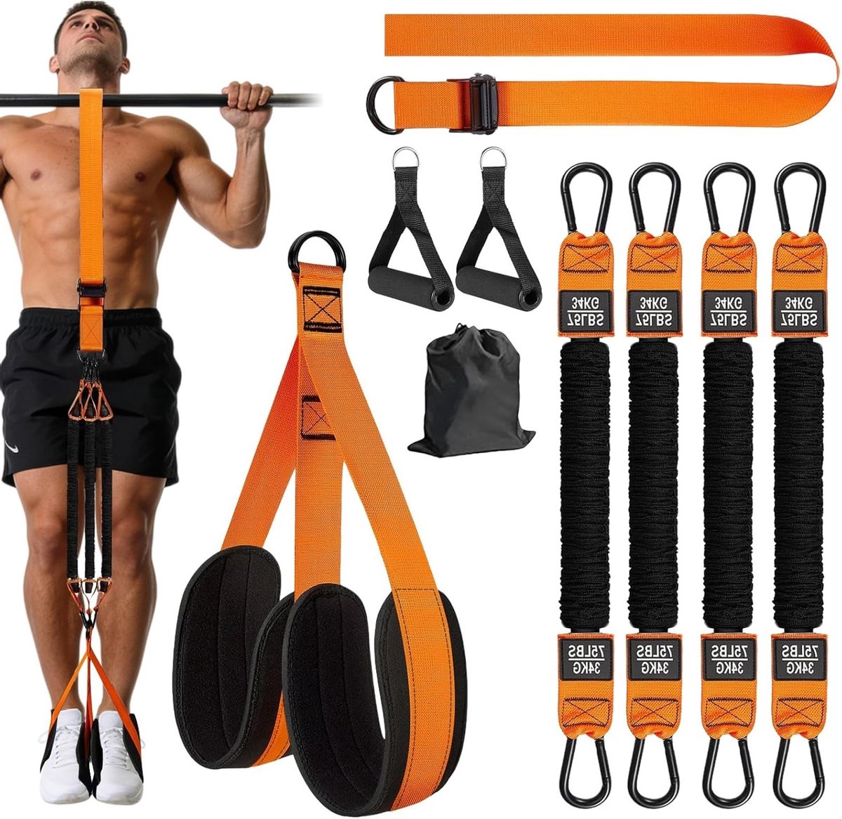 Pull-up hulp met weerstandsbanden, 5 banden, stabiele voetsteunen en handgrepen voor beginners en gevorderden