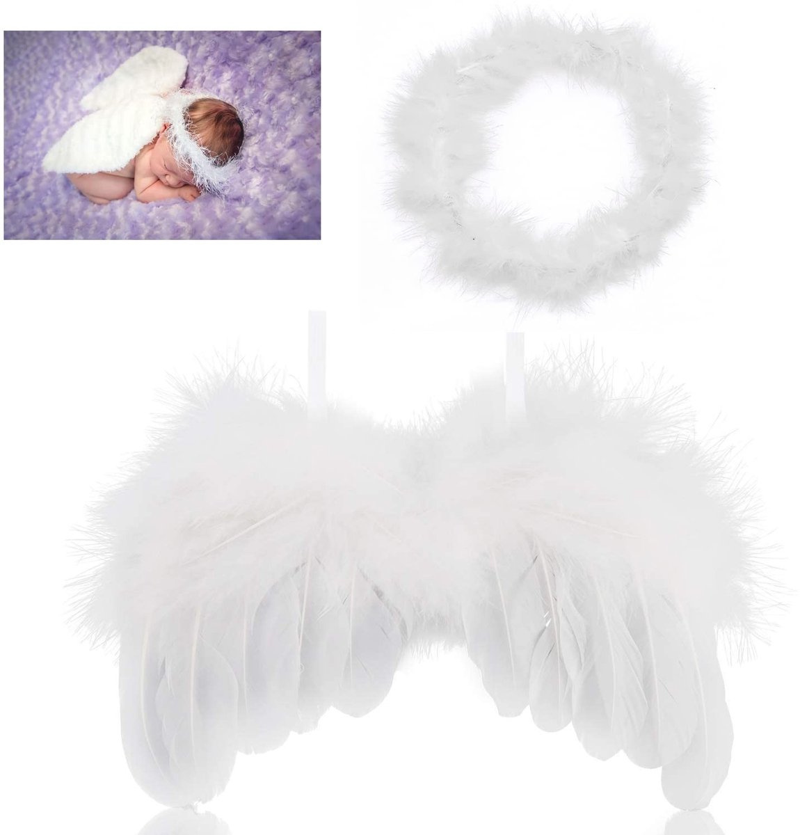Dailygoody - Pasgeboren baby fotografie rekwisieten - Engelvleugels set - Wit - Baby meisje outfits - Perfect voor fotoshoots - Geschikt voor 0-6 maan