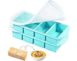 VHV - Diepvriesvorm - siliconen vierkante vorm 4 vakken, 1 cup-compartimenten - met deksel, morsvrij vullen - voor meal prep, soep, saus en vriezer