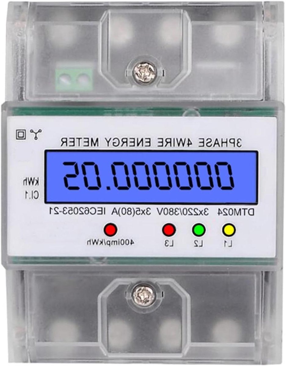 Slimme Meter Energie - Energiemeter 3 fase - Energieverbruik Meten - 35mm DIN Rail Installatie - 80A - Transparant
