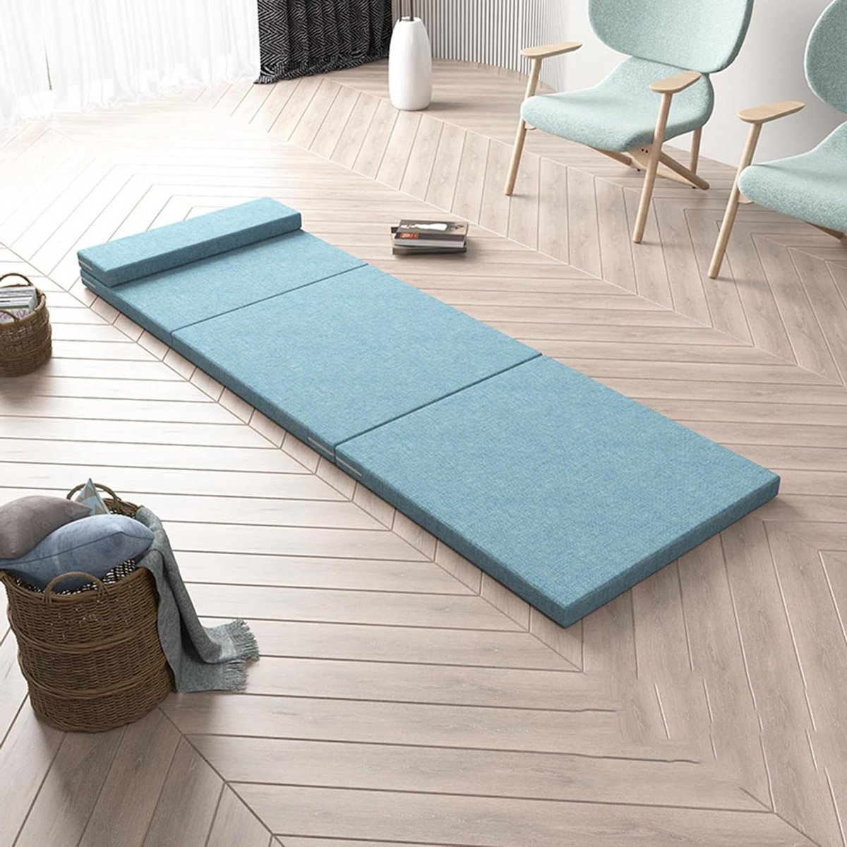 Opvouwbare Slaapbank - Logeerbed Gastenmatras - Reizen en Kamperen - Drievoudig Ontwerp - 200 x 70 x 10 cm - Blauw