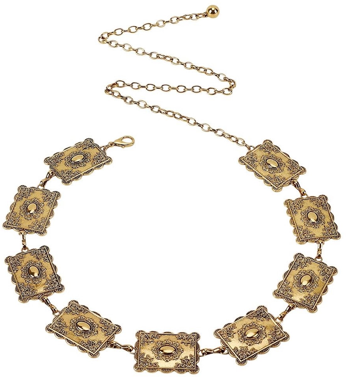 Dailygoody - Metalen turquoise riem - Antieke gouden schakelketting - 23,6 cm - Riem voor dames - Accessoire voor jeans en jurk