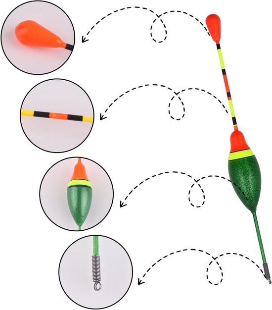 205 Stuks Visaccessoires Set met Posen, Gummistoppers en Wirbels voor Verschillende Vissoorten in Meren en Vijvers — afbeelding 2