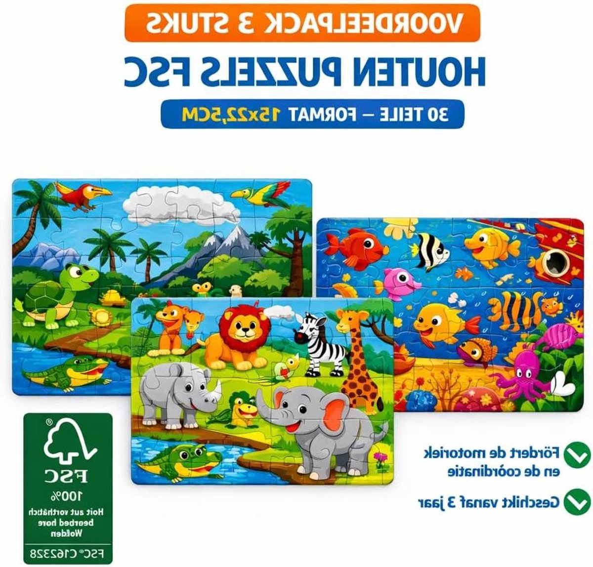 Houten Puzzels Kinderen - Educatieve Puzzelset - Ontwikkeling Stimuleren - FSC Gecertificeerd - 15 x 22.5 Cm - Meerkleurig