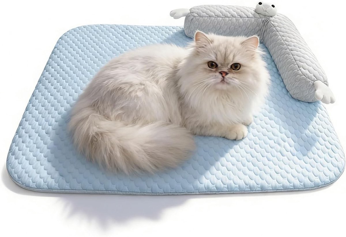 Verkoelende huisdiermat voor honden en katten, wasbaar en comfortabel met U-vormig hoofdkussen, 45 x 35 cm