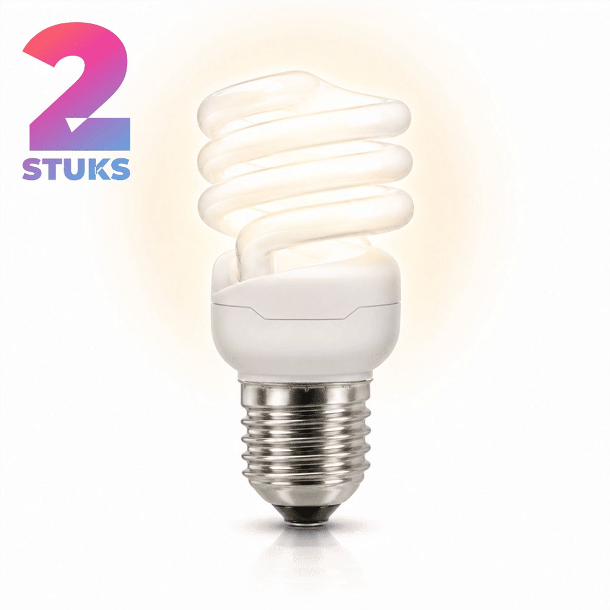 2x Spiraal Spaarlamp E27 - 11W - Warm Wit Licht (2500K) - 825 lm - 15 jaar - Niet Dimbaar