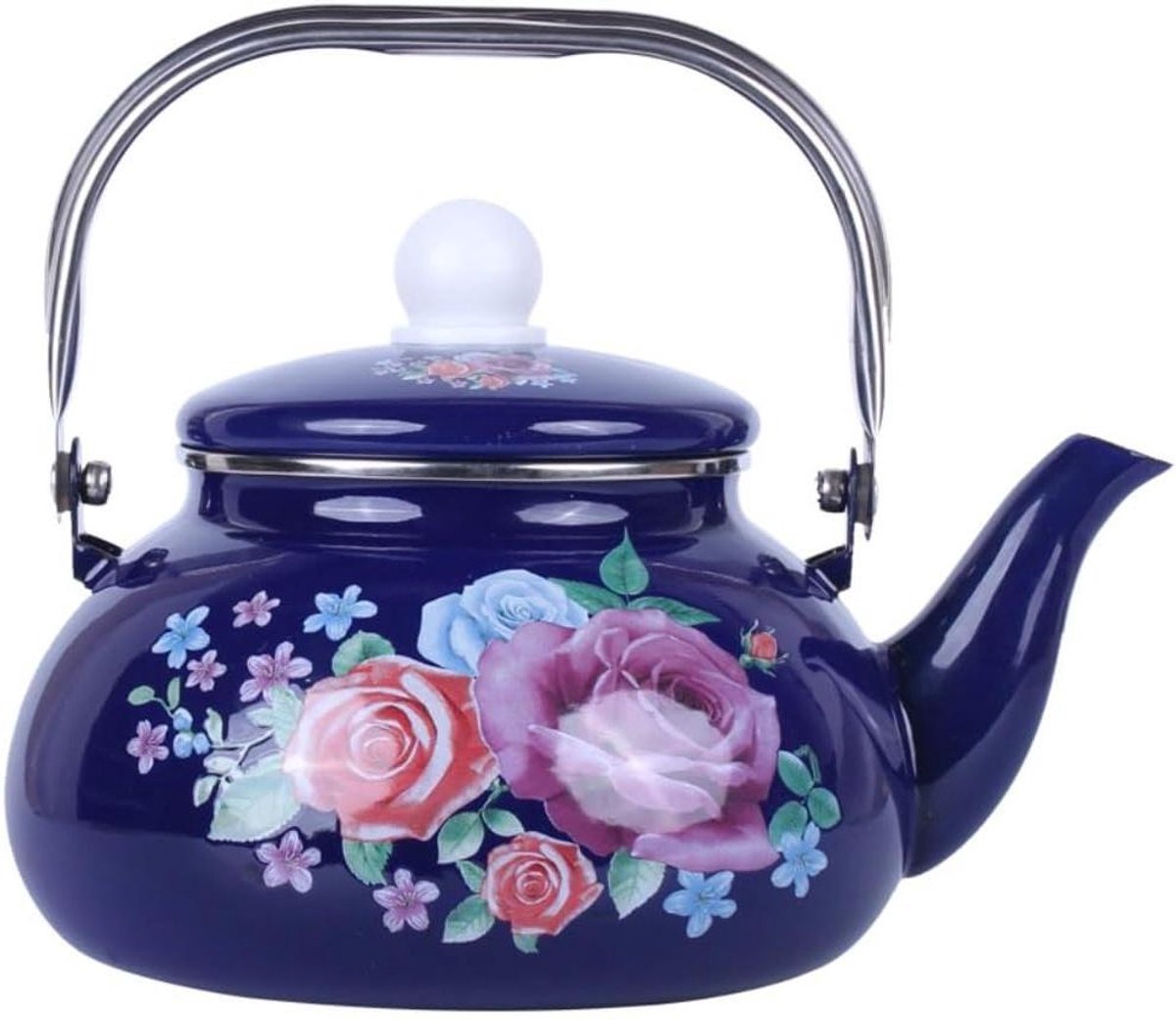 Waterkoker Emaille - Theepot Fluitketel - Koffie en Thee - Universeel Geschikt - 2.5 Liter - Zwart