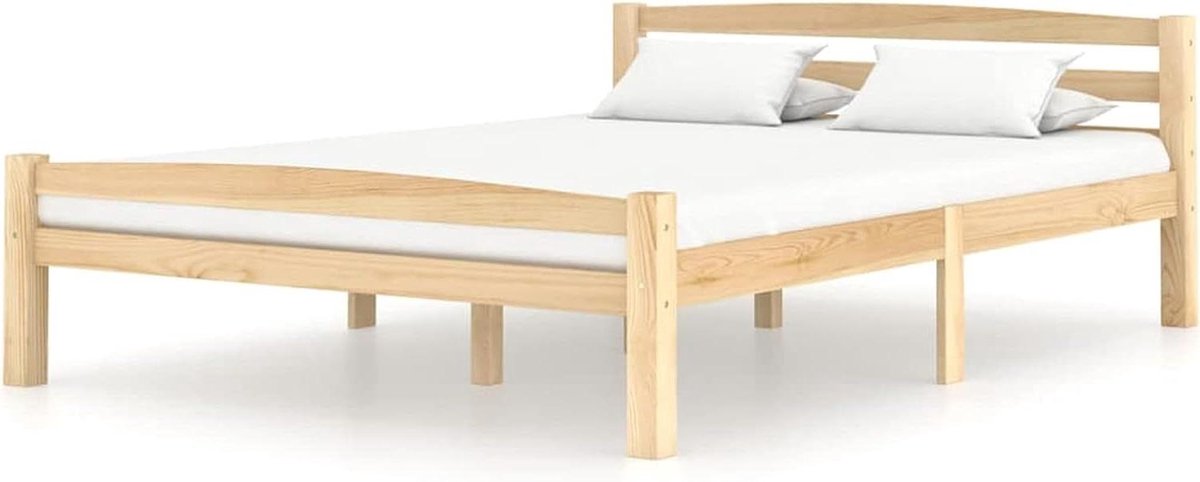 Houten Bedframe - Tweepersoonsbed Frame - Slaapkamer Inrichten - Massief Grenenhout - 120x