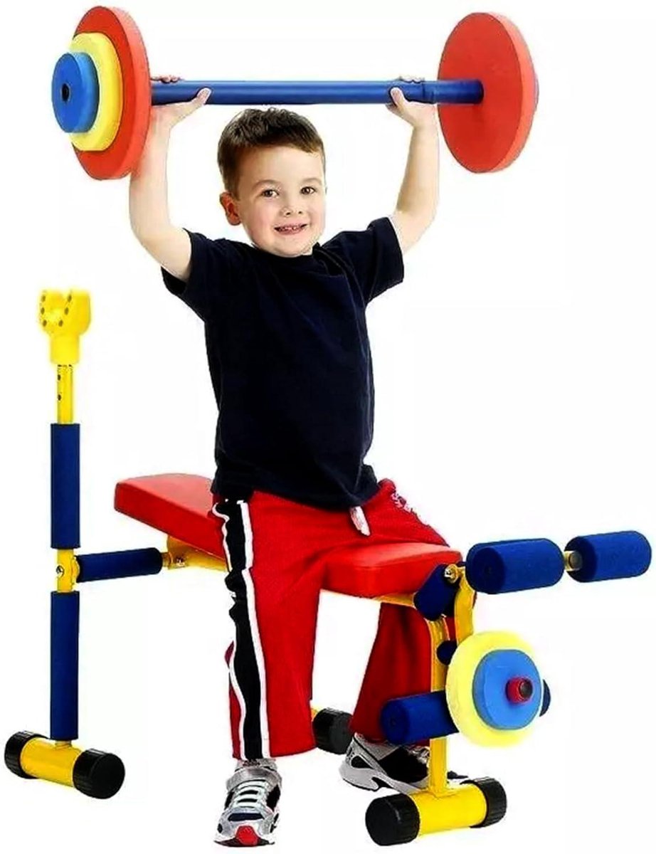 Kinderen Fitness Set - Sport Bankje - Actieve Spelletjes - Verstelbaar Ontwerp - 90 x 81 x 77 cm - Grijs
