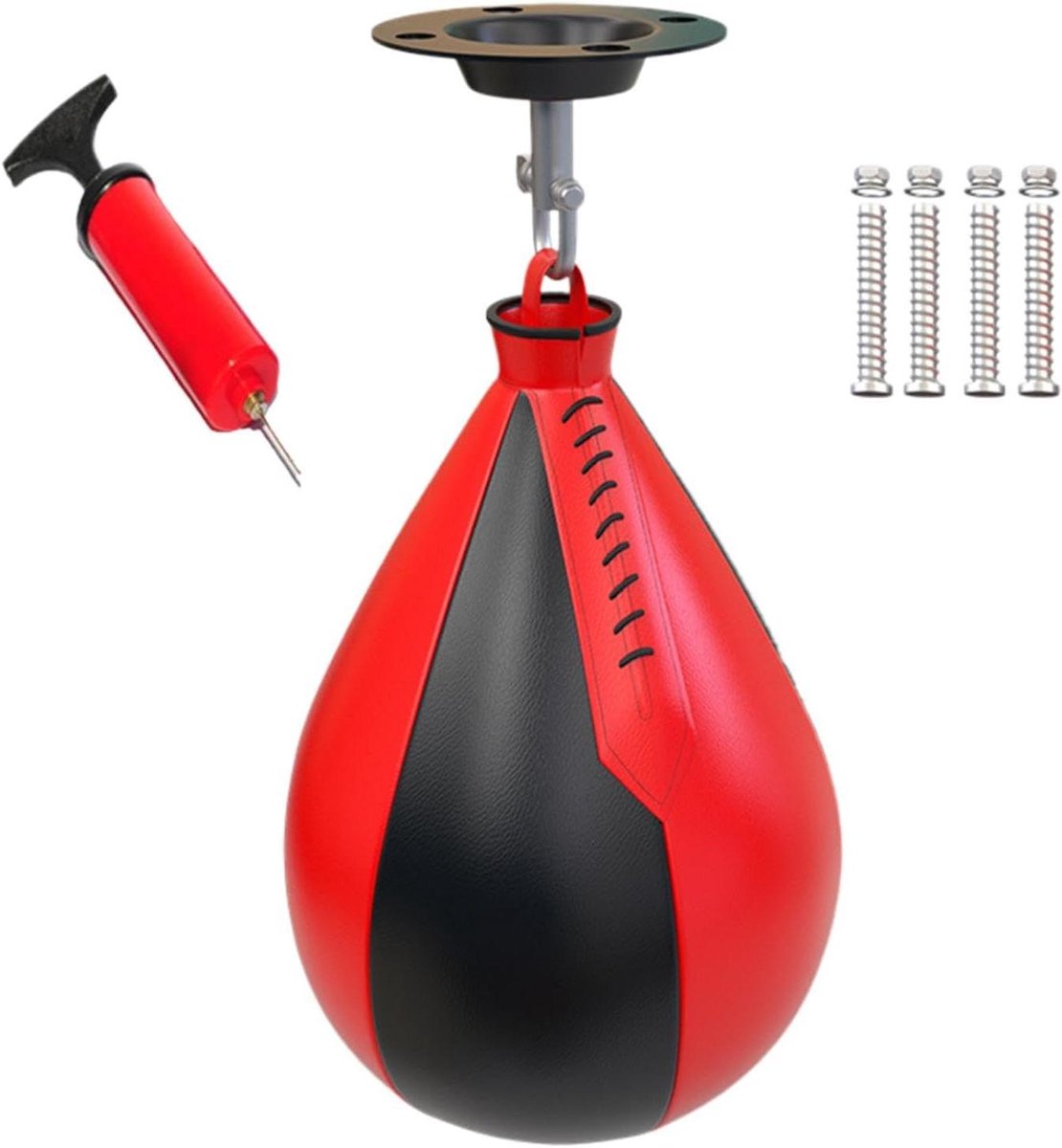 Boksbal Set - Snelheidstas - Reflex Training - Verstelbare Draaibal - 35x16x16cm - Zwart Rood