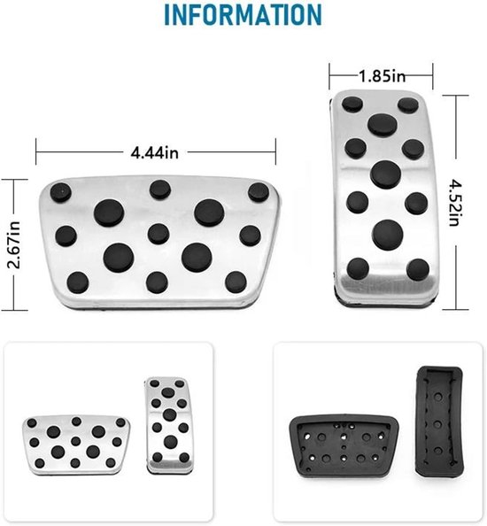 Pedaalhoezen Set - Auto Pedaal Covers - Verbeterde Grip - Roestvrij Staal Rubber - 2 Stuks - Zilver Zwart — afbeelding 3