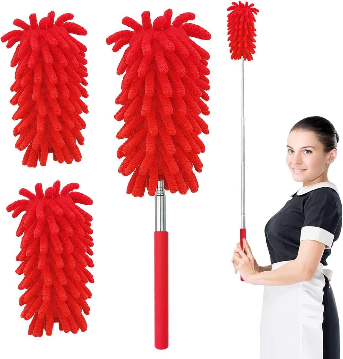 Microvezel Stofdoek - Plumeau - Huis Reinigen - Uitschuifbaar Handvat - 10-30 Inch - Rood