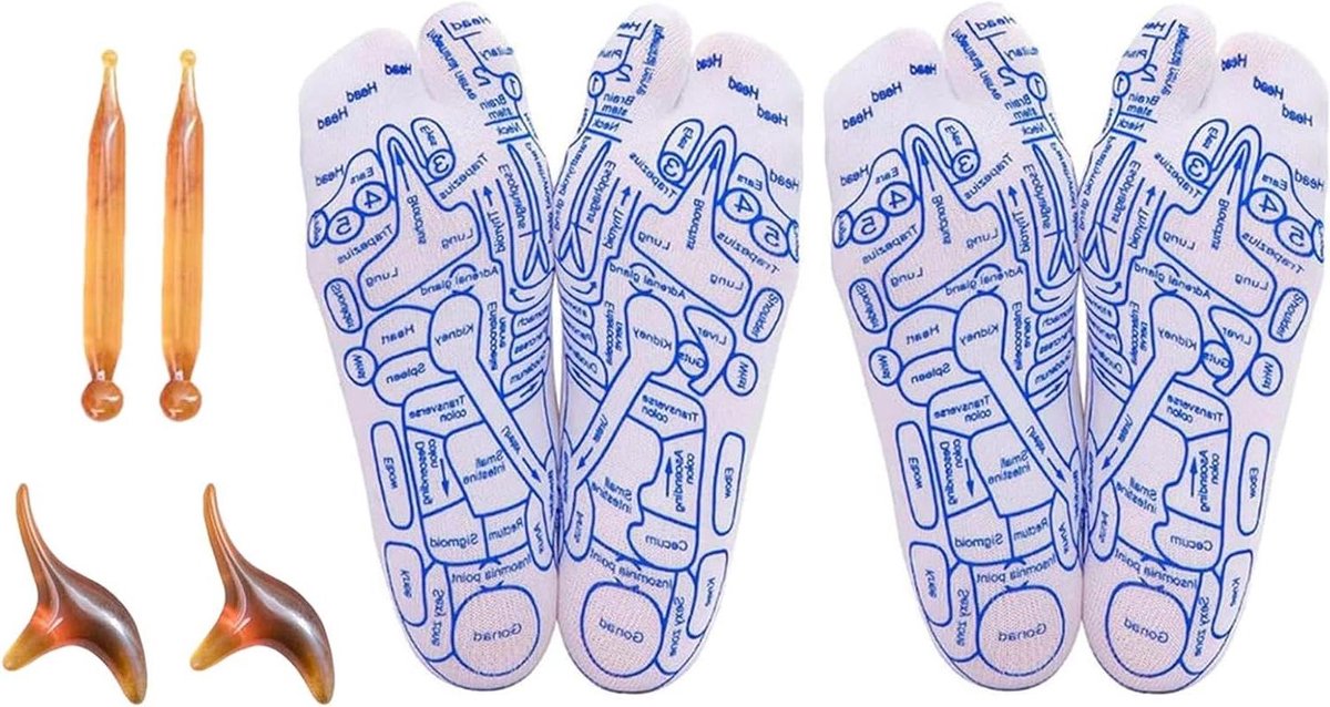Reflexologie Sokken - Voetmassage Set - Voetverjonging - Met Kaart - 4 Paren - Wit