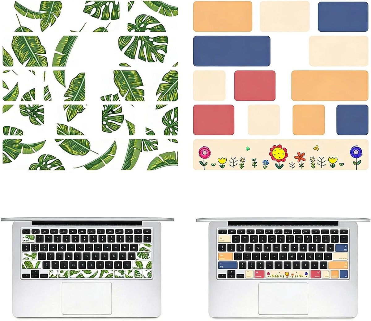 Keyboard stickers voor MacBook Air - Lente bloemen en bladeren ontwerp, witte letters, PVC keycaps voor bescherming en stijl