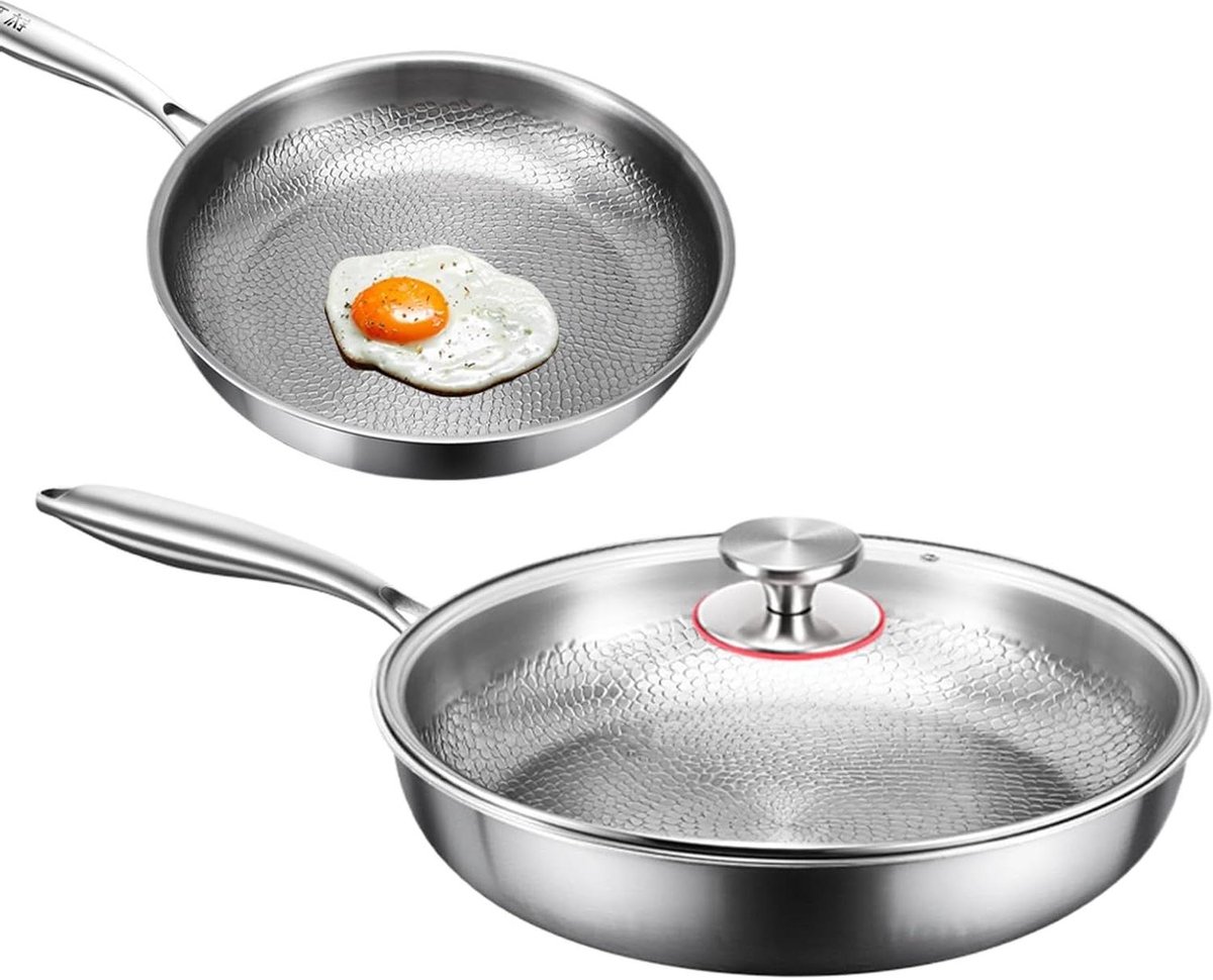 Titanium Koekenpan - Antiaanbakpan Kookpan - Gezond Koken - Gehamerd Titanium - 26-32 cm - Zilver