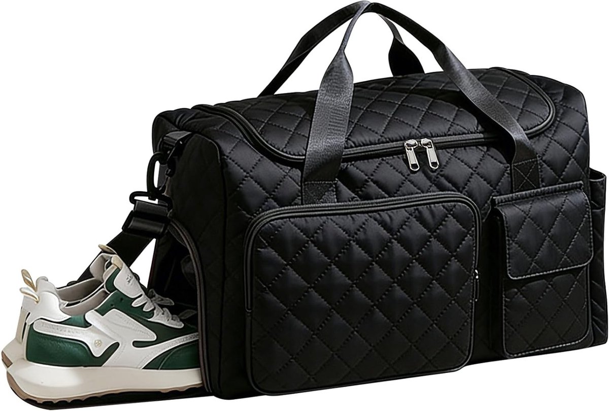 Handbagage Tas 45x36x20 cm voor Onderstoel, Ideaal voor Weekendtrips, Sport en Reizen, Inclusief Schoen- en Natvak, Zwart, 27L