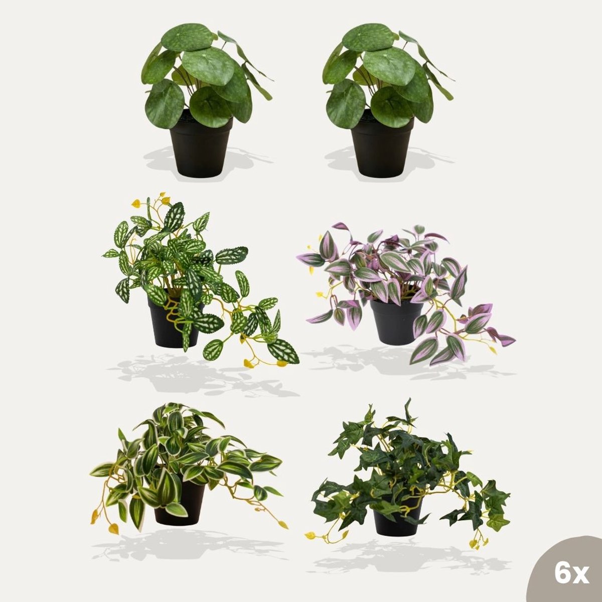 Mini planten XL - 6 stuks - Kunstplanten - Bundelset