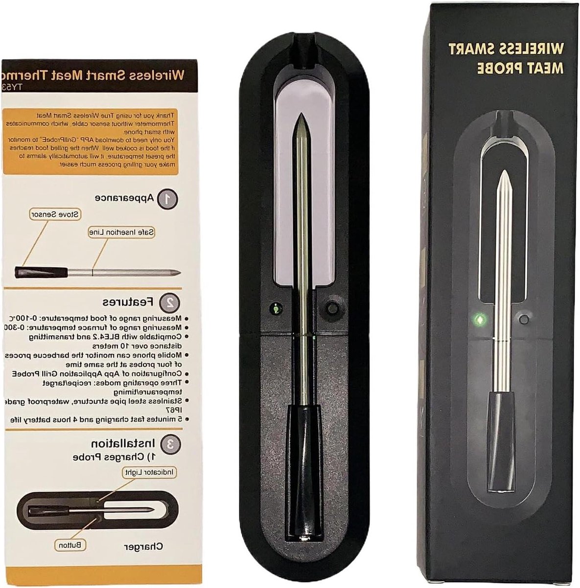 Digitale Vleesthermometer - BBQ Thermometer Keuken - Koken en Grillen - Vier Bluetooth Sonde