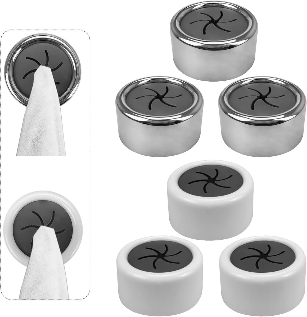 Set van 6 Zelfklevende Handdoekhangers in 2 Kleuren - Ronde Wandhaken voor Keuken en Badkamer, Ideaal voor Handdoeken, Doeken en Werkhandschoenen
