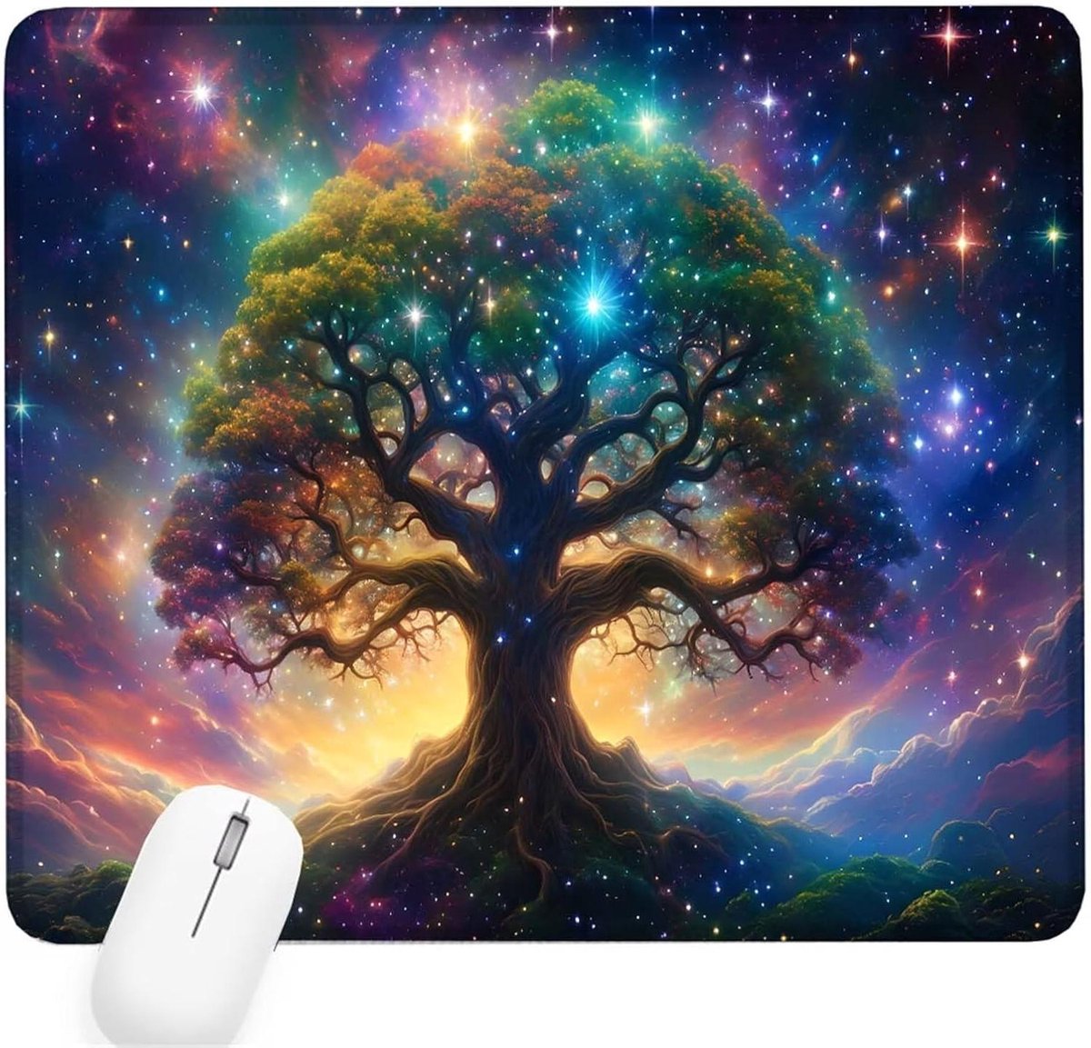 Zwarte kleine muismat, 2026 x 20 cm, 2026 Nieuwjaar gaming muismat boom mini bureauonderlegger met antislip basis en gestikte rand, voor draadloze muis, laptop, kantoor thuis, wasbaar, oprolbaar