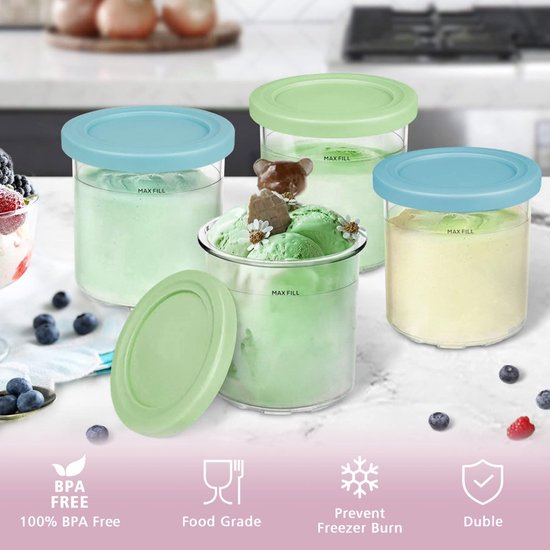 IJsmachine Containers - Pinten Deksel Sets - Zelf IJs Maken - Vaatwasmachinebestendig - 2 Stuks - Blauw Groen — afbeelding 2