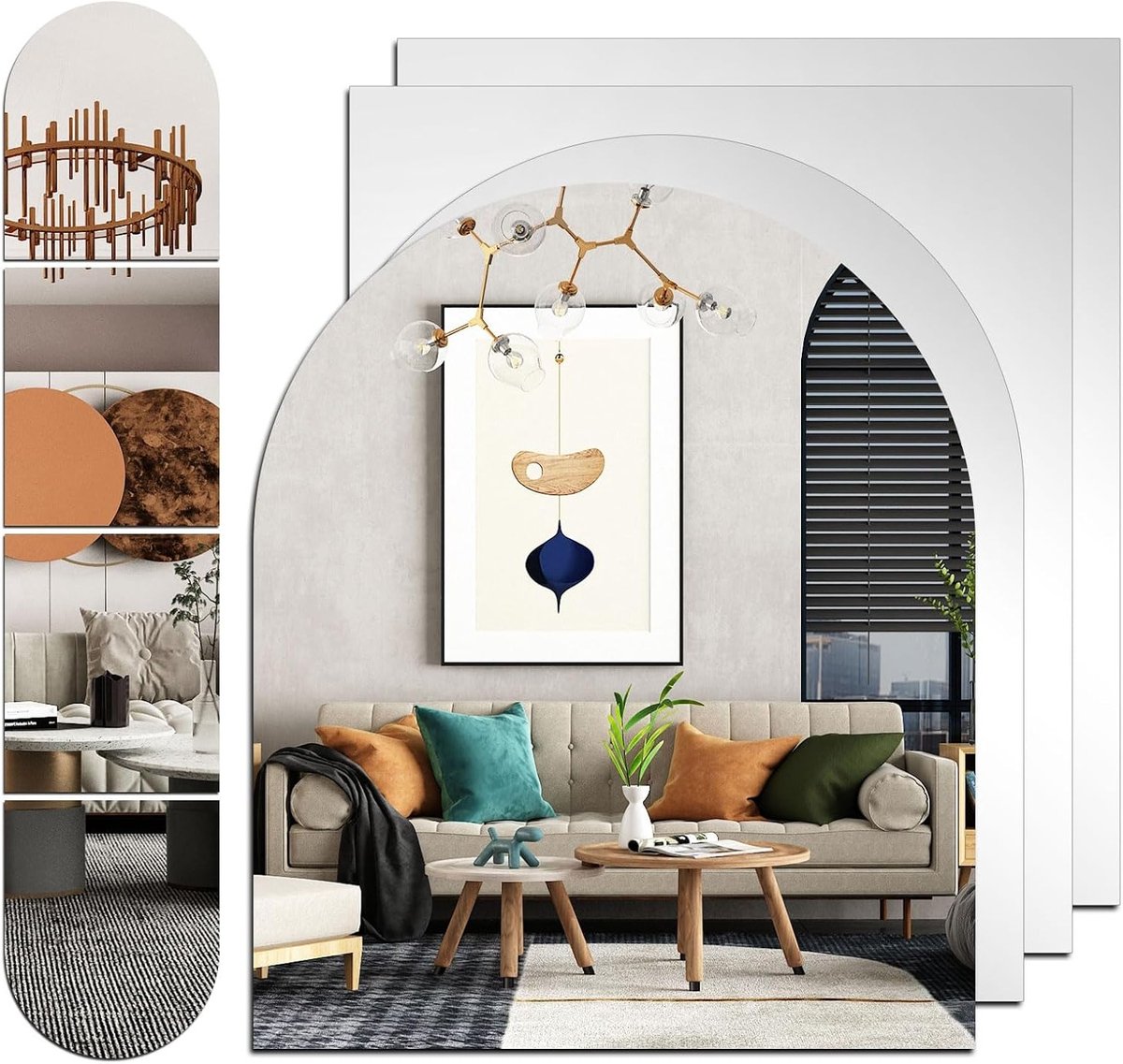 Set van 4 zelfklevende spiegels voor wanddecoratie, interieurstyling en ruimte-optimalisatie
