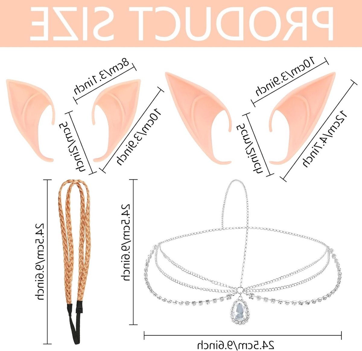 Elf Oren Set, 2 Paar Elf Oren Sieraden, Hoofdbanden en Haarbanden voor Halloween, Carnaval, Cosplay en Feestjes