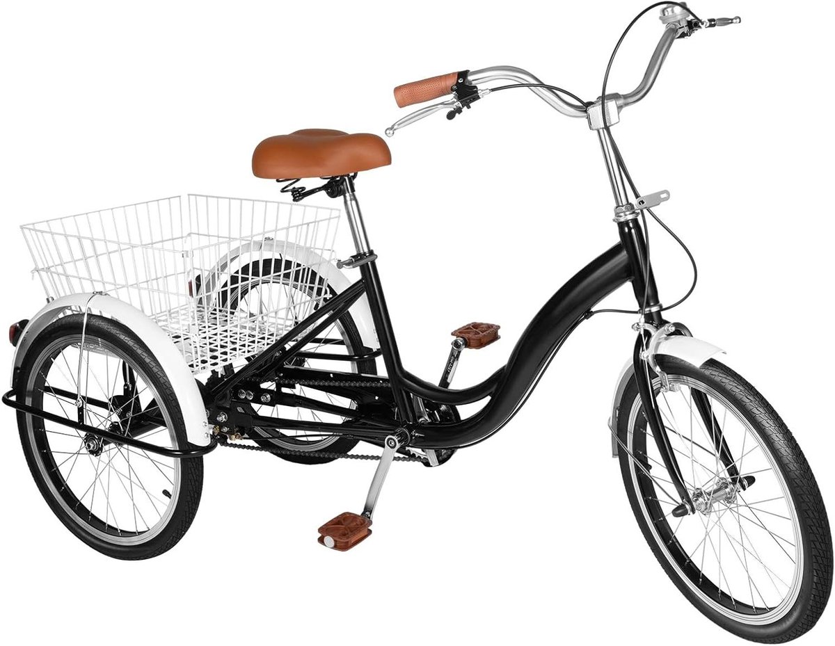 Driewieler voor volwassenen - Boodschappenfiets ouderen - Ontspannen uitstapjes - Grote mand - 20 inch wielen - Zwart