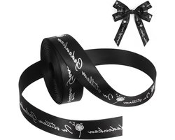 Persoonlijke Rouwband 20 mm x 9 m Zwart met Zilveren Letters voor Rouwboeketten, Urnen en Herinneringsdecoratie, Grafversiering DIY Lint