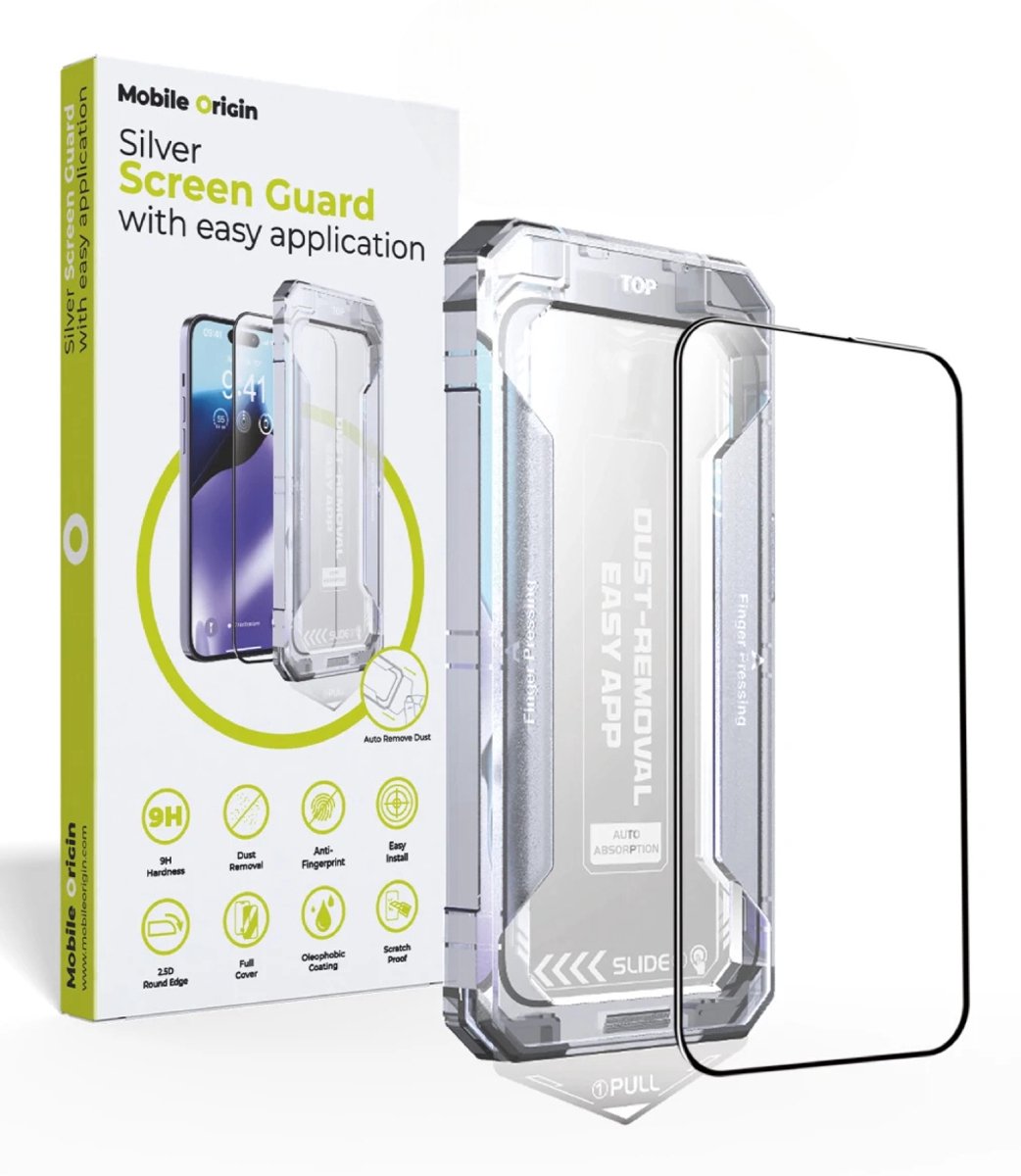 Mobile Origin Gele Schermbeschermer Voor Iphone 15 Plus Met Eenvoudige Applicatie.