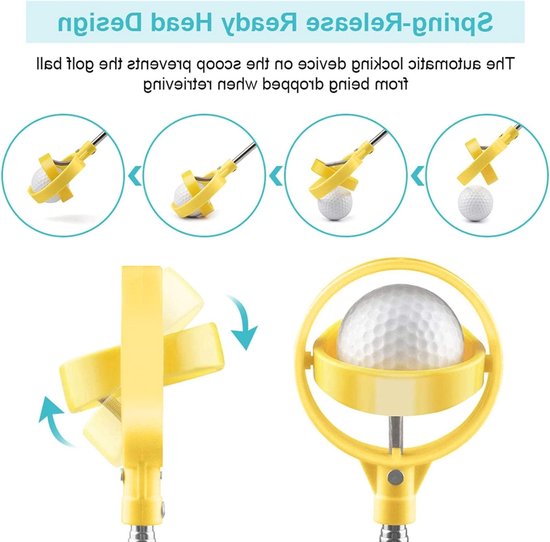 Jhubersproducts - Golfbal retriever - Telescopische golfbalpick-up - Automatische vergrendeling - Geel - Golfbalplukker - Handig voor golfers - Ideaal van Merkloos — afbeelding 5