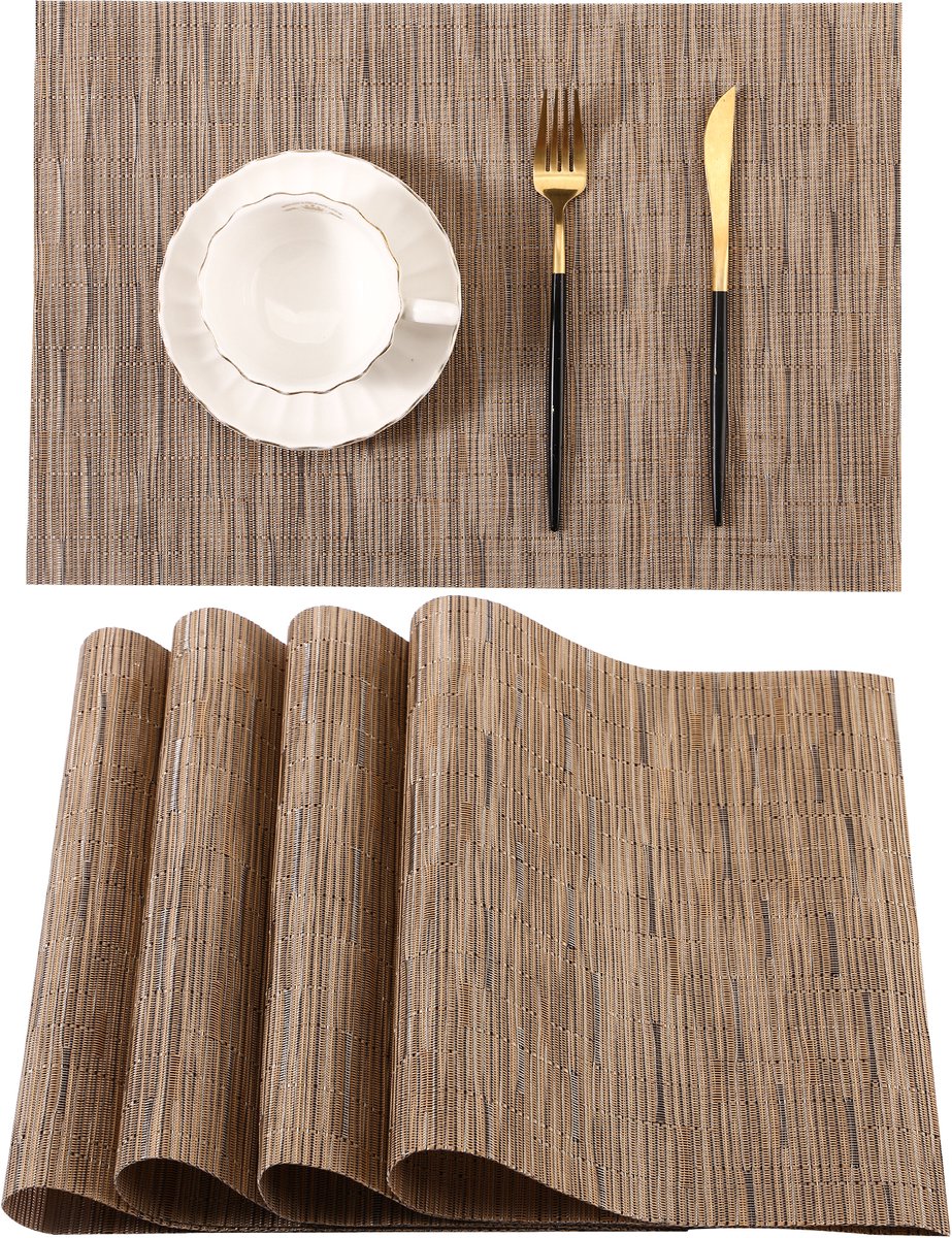 Behave Placemats - Duurzaam PVC en Polyester - Onderzetters - Hittebestendig - Makkelijk schoon te maken - 45 x 30 cm - Licht Bruin - Set van 4 stuks