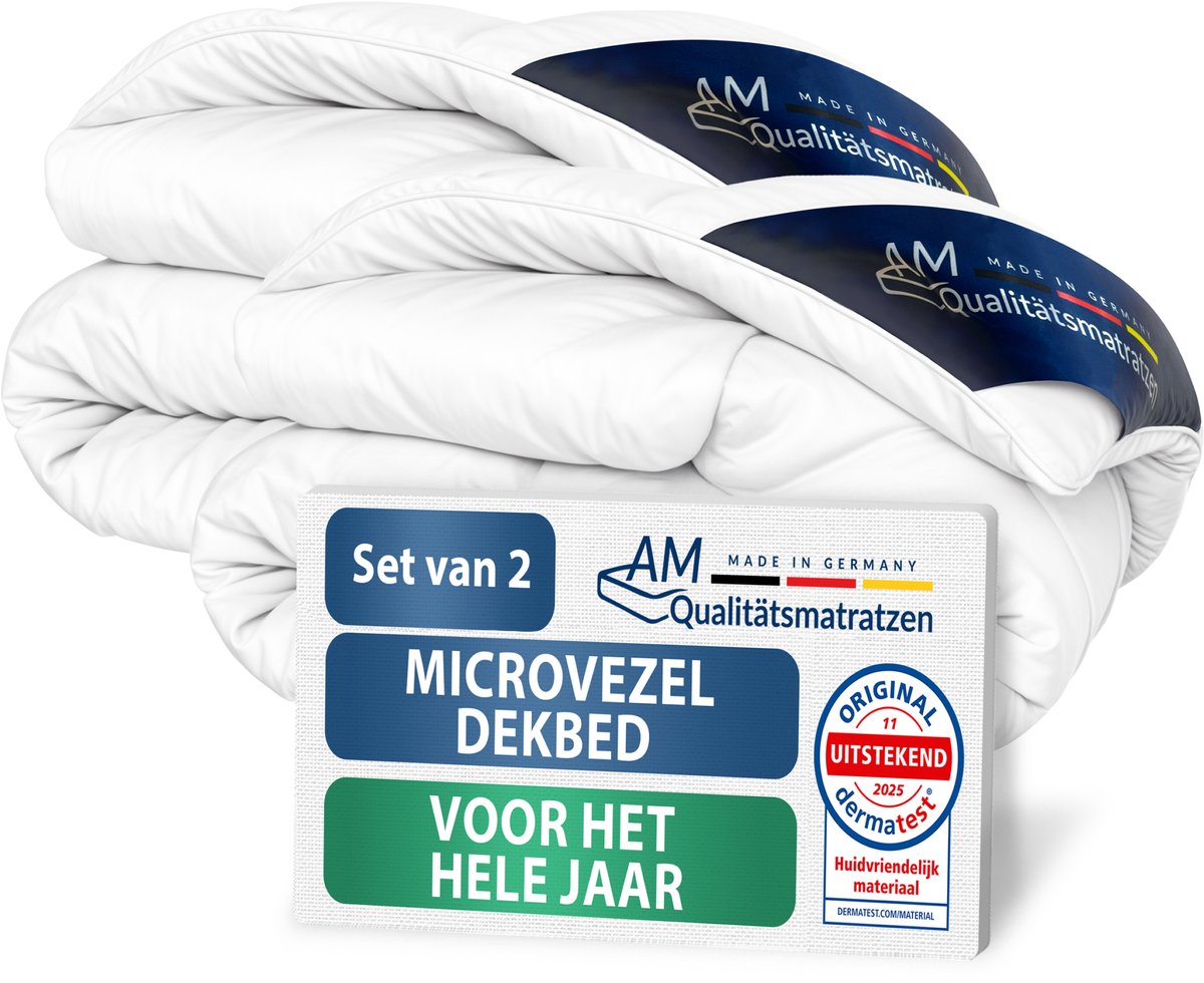AM Qualitätsmatratzen Premium Microvezel All-Season Dekbed 135x200 2-delig Set - Made in Germany - Allergievriendelijk Dekbed 2-delig met Sensofill Vulling - OEKO-TEX gecertificeerd Duvet met 100% Katoenen Tijk