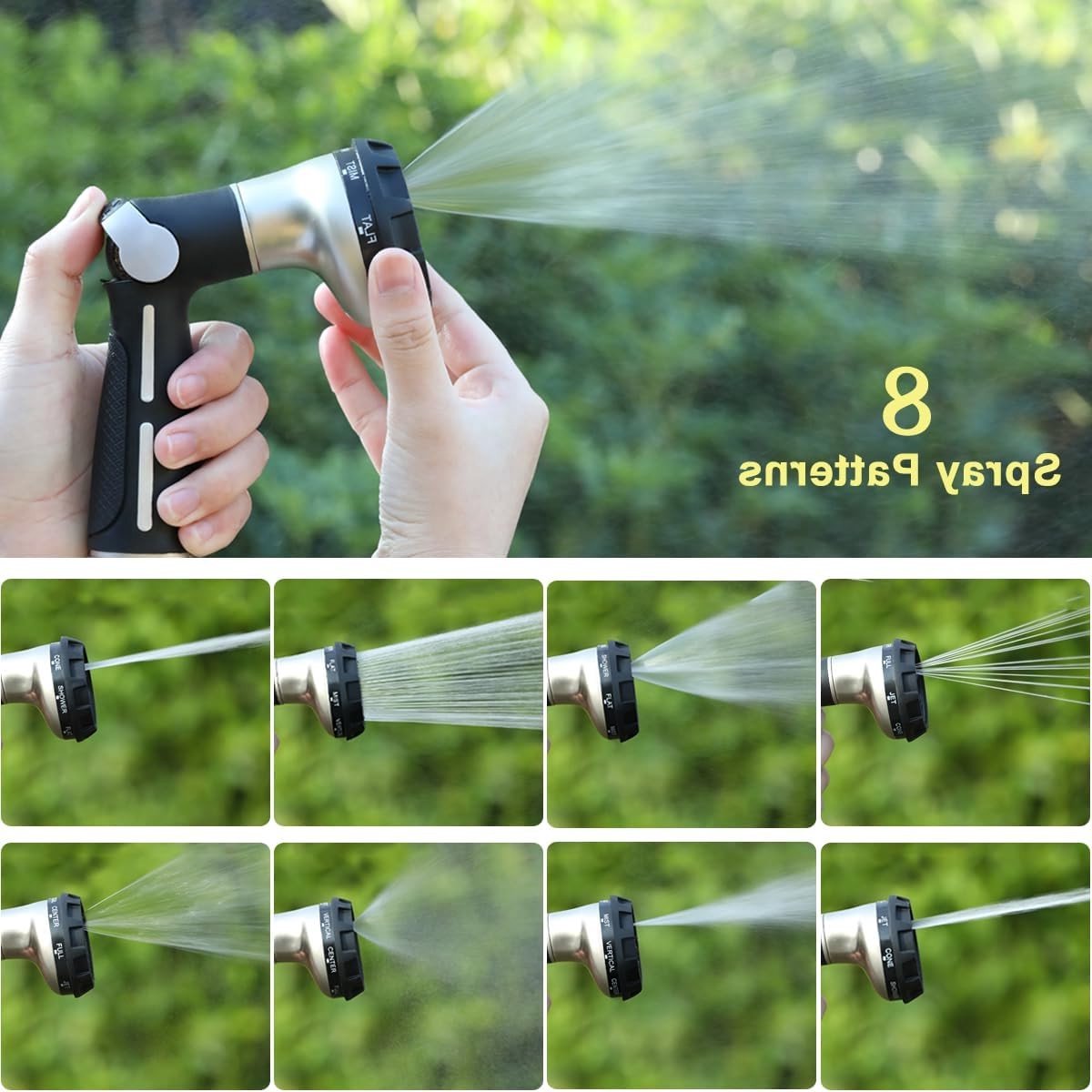 Tuinslang met Spuitpistool, Robuuste Metalen Tuinsproeier met 8 Spuitpatronen, Ideaal voor Buiten Water geven aan Planten, Auto- en Huisdierwas