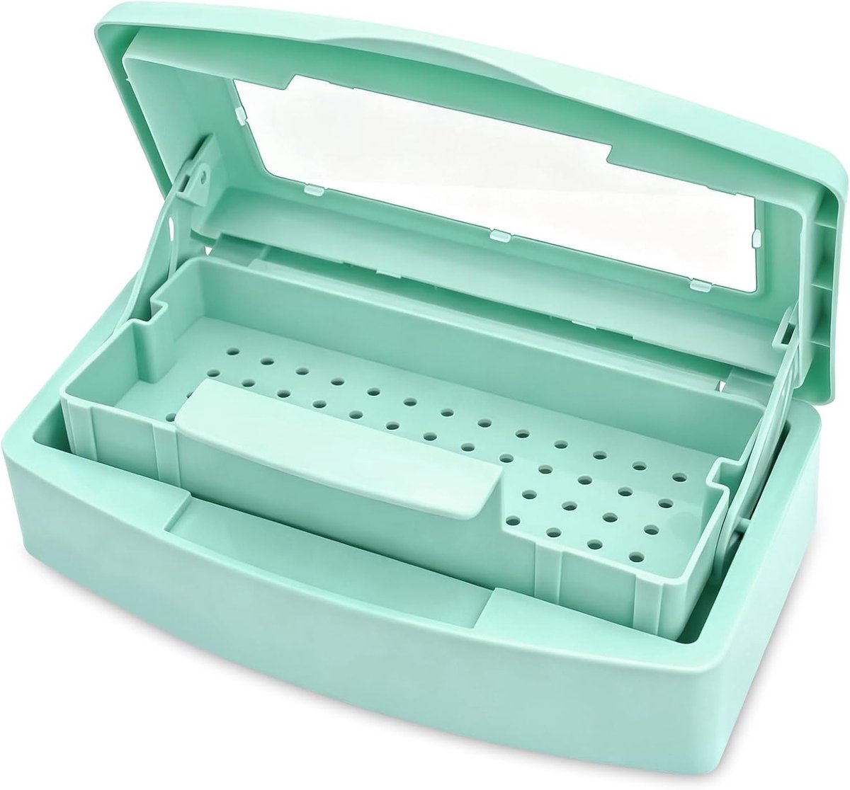 Disinfecterende tray voor nageltools, sterilisatiebox met afneembare zeef en deksel, ideaal voor schoonheidssalons en manicure, reiniging van haar- en nagelinstrumenten