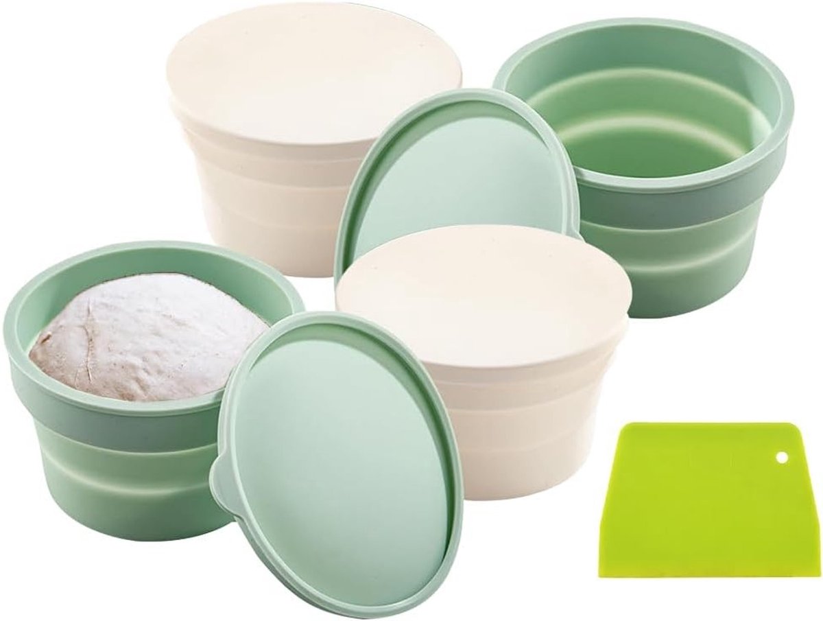 Pizza Deegballen Set van 4 Stuks met Deksel en Spatel voor Perfecte Pizza's en Koekjes